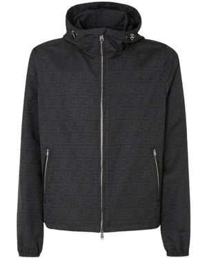 Fendi Ff Nylon Blouson With Zip And Hood - Black