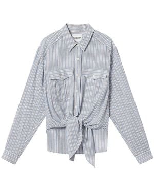 Isabel Marant 'Nath' Shirt With Front Bow And All-Over Striped Motif - Blue