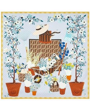 Fendi Foulard 90X90 Stampa Gardening - Blue