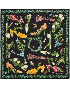 Ferragamo Eden Shoes Print Silk Scarf - Green