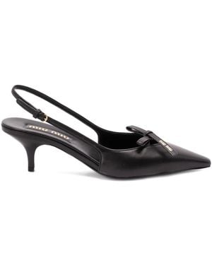 Miu Miu Leather Slingback Pumps With Bow - Black
