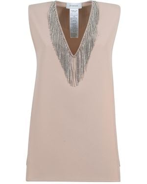 Sportmax Sleeveless Top With Rhinestones - Natural