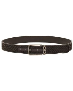 Ferragamo Square Buckle Reversible And Adjustable Grained Leather Belt - White