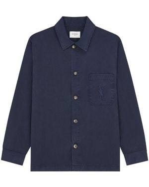 Saint Laurent Cotton Linen Gabardine Cassandre Overshirt - Blue