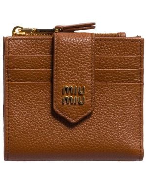 Miu Miu Small Leather Wallet With Coin Case - Brown