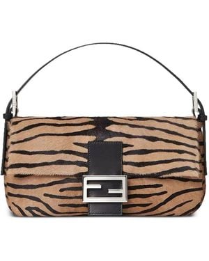 Fendi Baguette® 26424 Re Edition In Leather With Hair On Tiger Print - Metallic