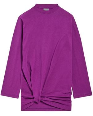 Balenciaga Long-sleeved T-shirt With Pleated Detail In Lightweight Jer - Purple