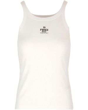 Fendi Ribs Top With Logo Embroidery - White