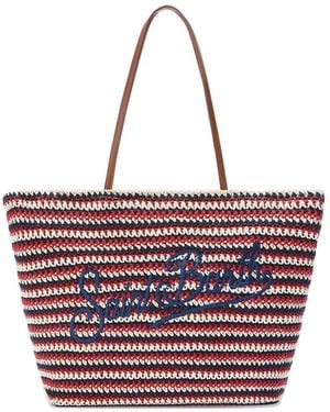 MC2 Saint Barth Crochet Large Striped Tote Bag With Embroidered Logo