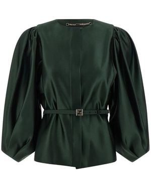 Fendi Straight-cut Duchess Satin Jacket With 3/4 Balloon Sleeves - Green