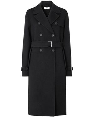 Fendi Double-Breasted Midi Wool Trench Coat Ff Zucca - Black