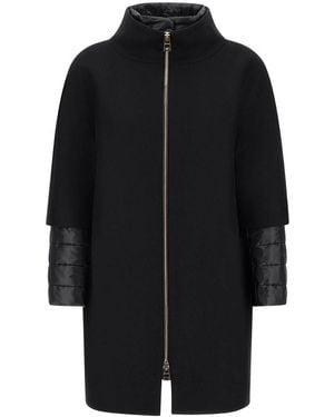 Herno Ecowool And Ultralight Nylon Coat - Black