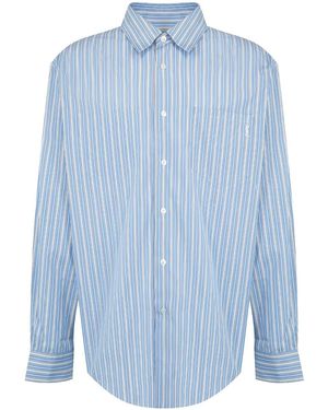 Saint Laurent Cassandre Shirt In Striped Cotton Poplin - Blue