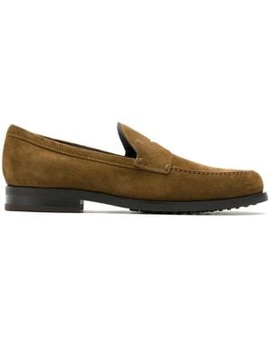 Tod's Suede Penny Loafers With Pebbled Rubber Outsole - Green