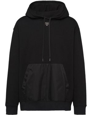 Prada Triangle-Logo Fleece Hoodie - Black