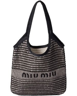 Miu Miu Ivy Raffia-effect And Linen Bag - Black