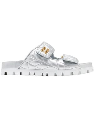 Miu Miu Matellassè Nappa Leathe Slides - White