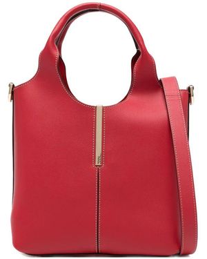 Tod's Leather Mini Tote Bag With Branded Metal Bar Accessory - Red