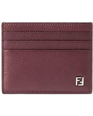 Fendi Ff Card Holder In Grained Leather - Purple