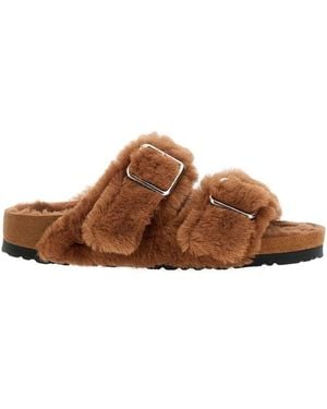 Birkenstock Arizona Shearling Sandals Shoes - Brown