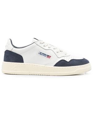 Autry Medalist Low Sneakers In White Leather And Denim Suede