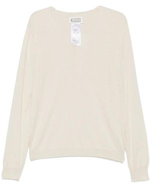 Maison Margiela Cotton Sweater With V-neck - Natural