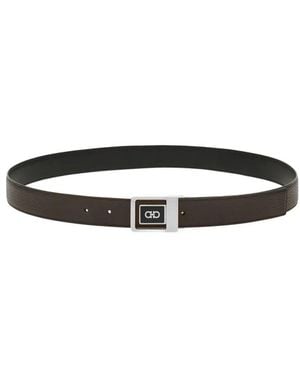 Ferragamo Double Square Reversible Leather Belt - White