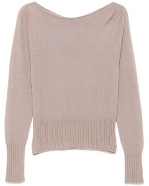 Tom Ford Long Sleeve Jumper With Boat Neck And Metal Plate - Natural