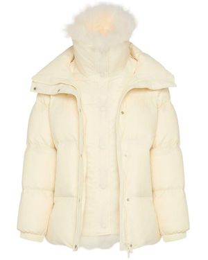 Yves Salomon Ys Army Collection: Mid-Length Down Jacket With Removable Bib And Lambswool Trim - Natural