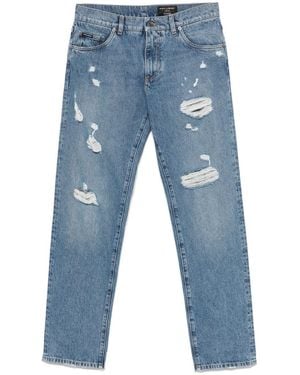 Dolce & Gabbana Classic Five-Pocket Cotton Jeans With Abrasions - Blue