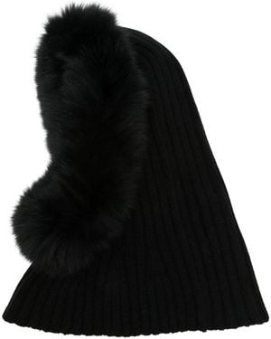Yves Salomon Ribbed Wool And Cashmere Balaclava With Fur Trim - Black