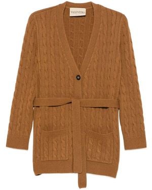 Valentino Garavani Cashmere Cable Knit Cardigan With Belt - Brown