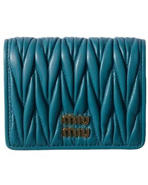 Miu Miu Small Matelassé Nappa Leather Wallet With Snap Closure - Blue
