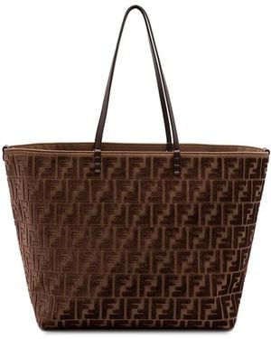 Fendi Roll Large Shopper Bag In Ff Jacquard Velvet - Brown