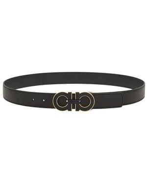 Ferragamo Reversible And Adjustable Double Gancini Belt - White