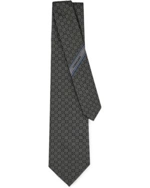 Ferragamo Jacquard Silk Tie With Gancini Pattern - Grey