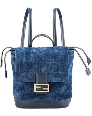 Fendi Flocked Ff Denim Backpack - Blue