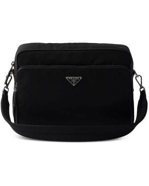 Prada Logo-Plaque Nylon Messenger Bag - Black