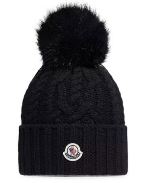 Moncler Wool And Cashmere Beanie With Pom Pom - Black