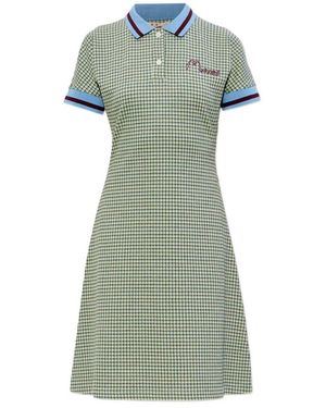 Marni Embroidered Checked Knitted Mini Dress - Green