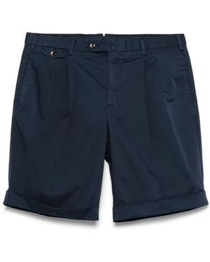 Pantaloni Torino Pleat-Detail Cotton Shorts - Blue