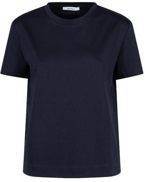 Max Mara Cotton T-Shirt With Embroidered Logo On The Back - Blue
