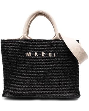 Marni Raffia-Effect Small Tote Bag - Black