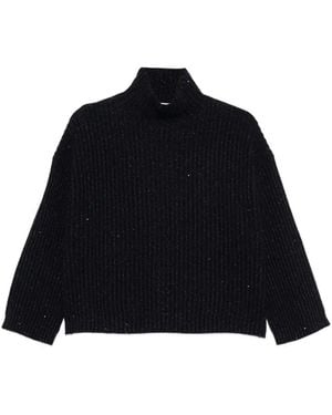 Brunello Cucinelli Sequin-Embellished Ribbed Cashmere Turtleneck - Blue
