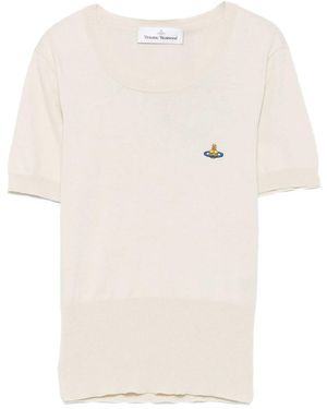 Vivienne Westwood Top Bea Short Sleeve With Orb Embroidery - Natural