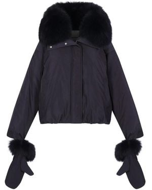 Yves Salomon Down Jacket With Collar And Gloves - Blue