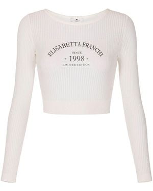 Elisabetta Franchi Printed Logo Knit Top - White