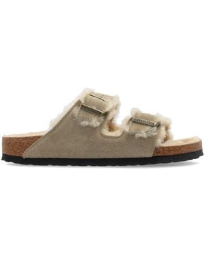 Birkenstock Arizona Shearling And Suede Sandals - White