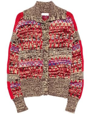 Dries Van Noten Oversized Jacquard Wool Cardigan - Red