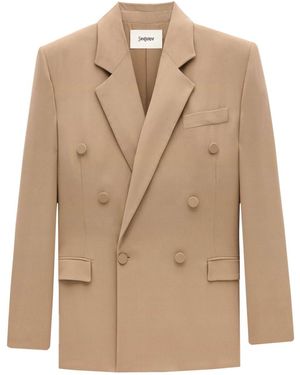 Saint Laurent Oversized Double-breasted Silk Crepe Blazer - Natural